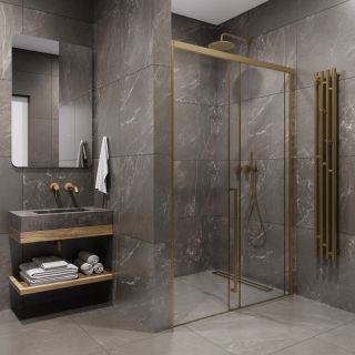 Душевая дверь в нишу Timo T55L 150 см левая золото матовое